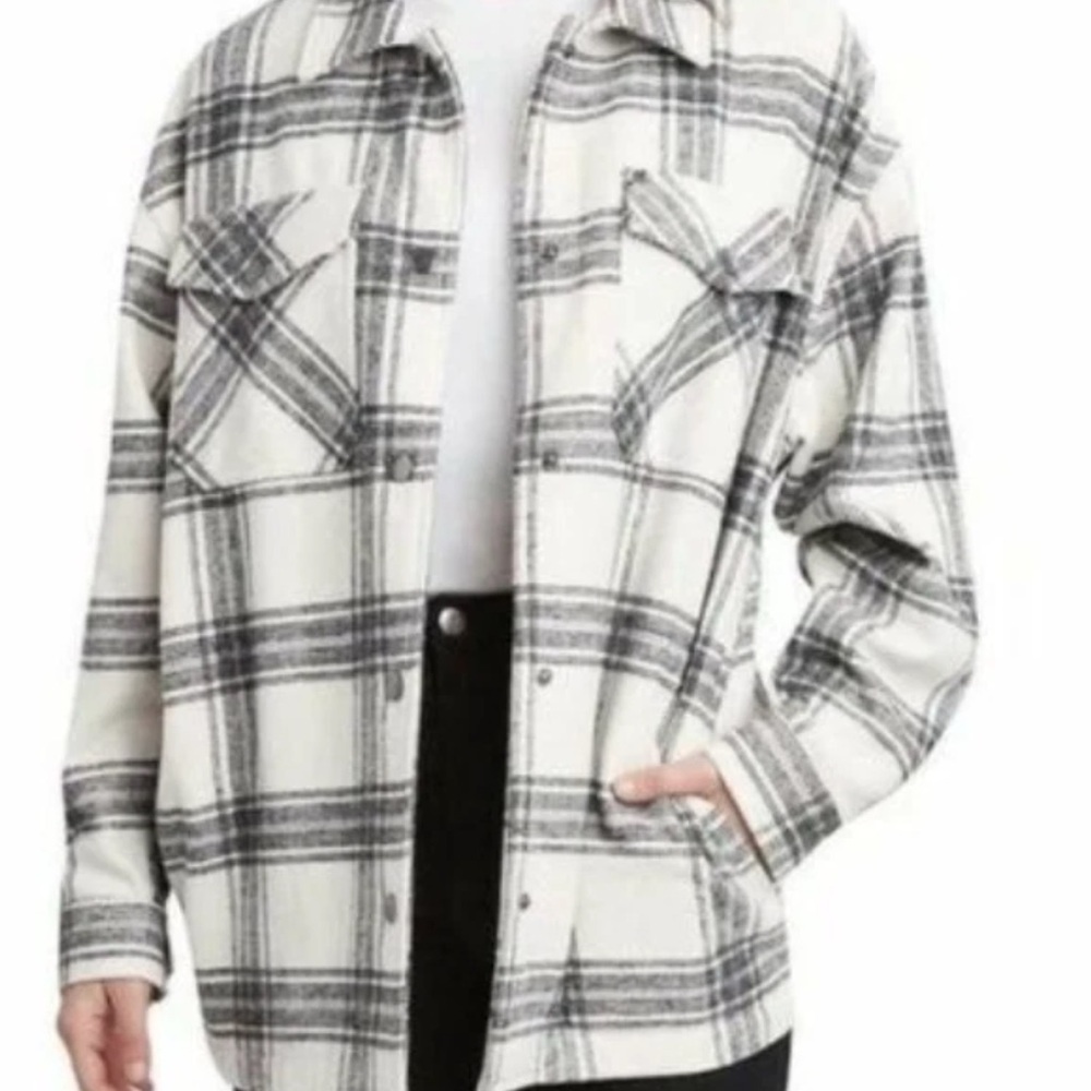 HFX, Flannel, Women XL, Black & White, Pockets, Snap Front, Casual, Cozy, Winter